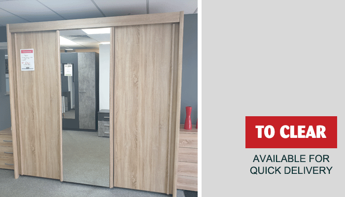 3 Door Sliding Wardrobe 225cm Wide