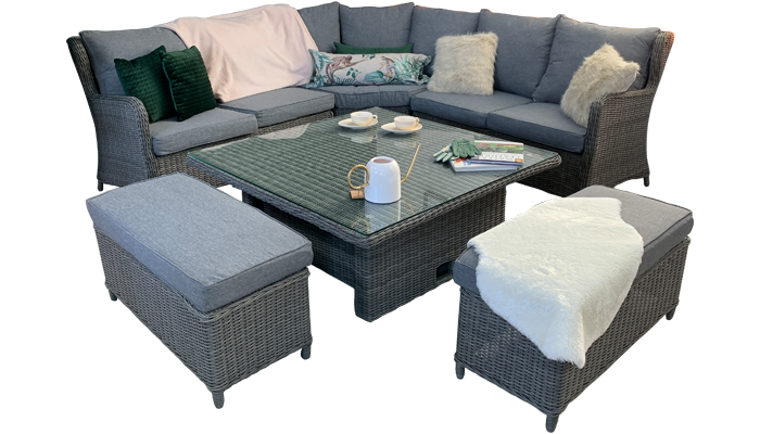 rattan corner sofa and table